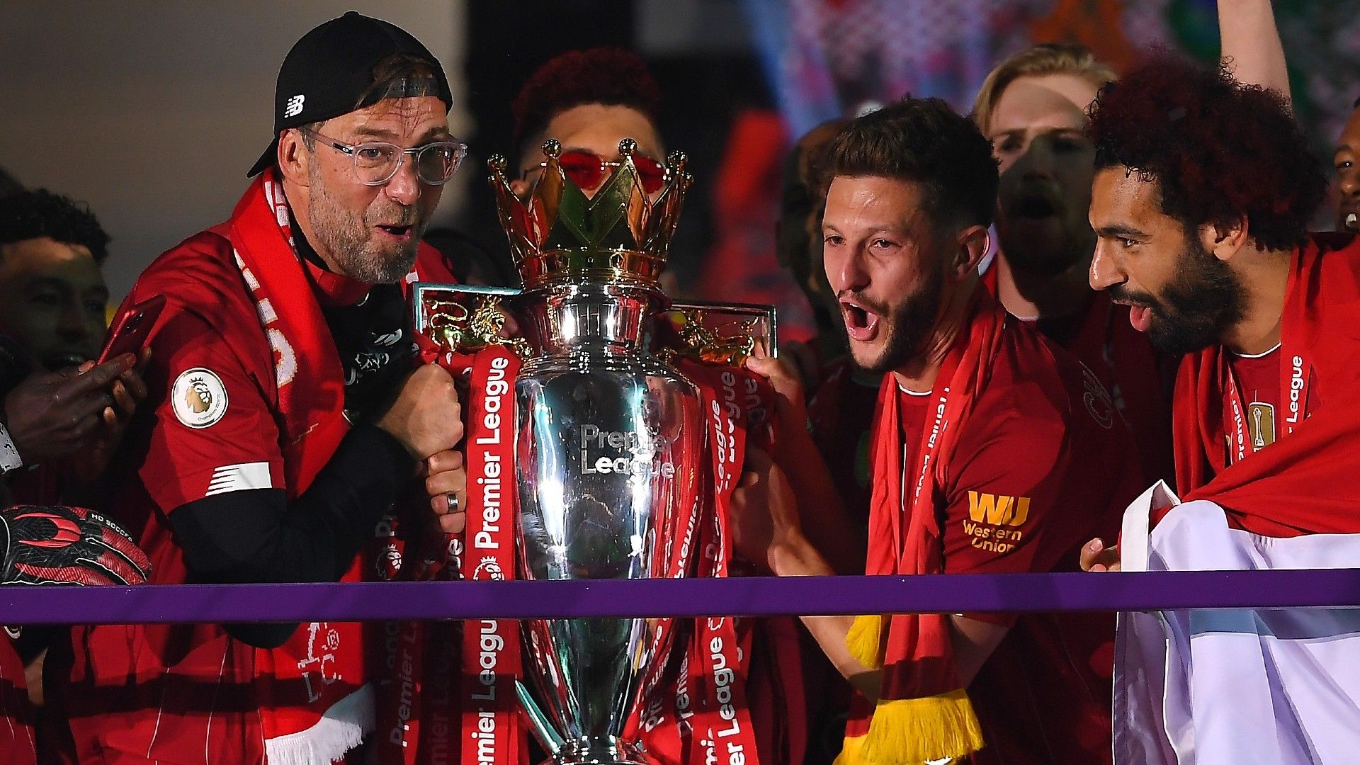 Jurgen Klopp Adam Lallana Liverpool Premier League trophy