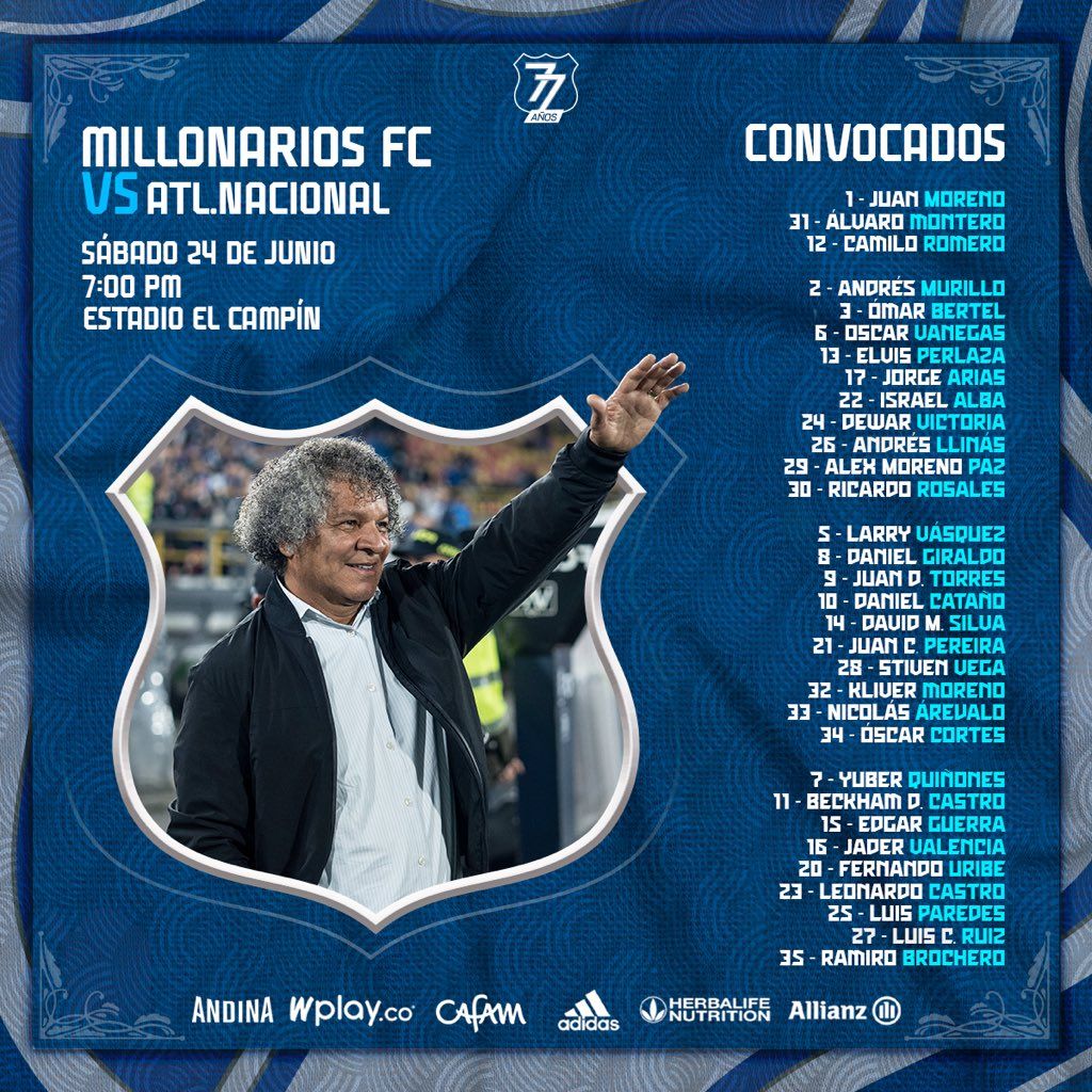 Convocados Millonarios Fecha 28 Liga BetPlay 2023