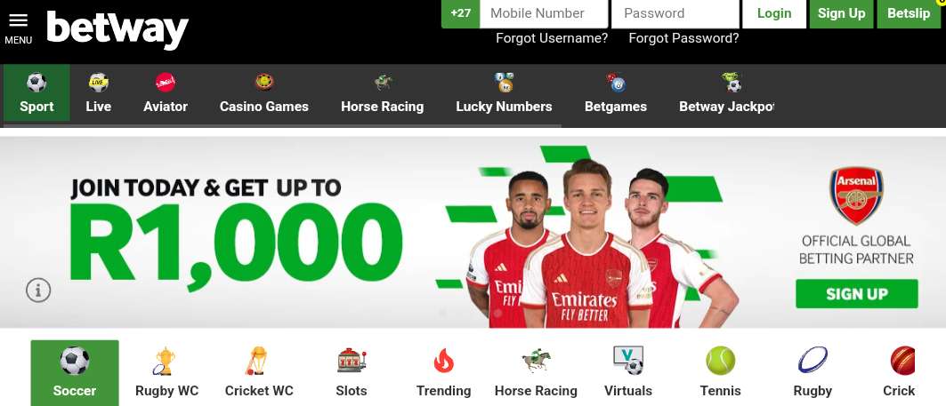 betway welcome bonus screenshot