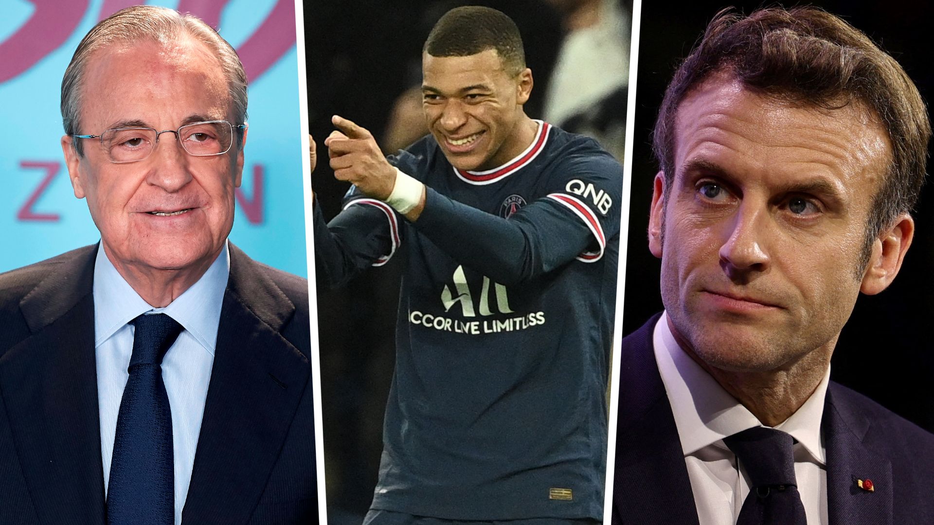 Florentino Perez, Kylian Mbappe, Emmanuel Macron GFX