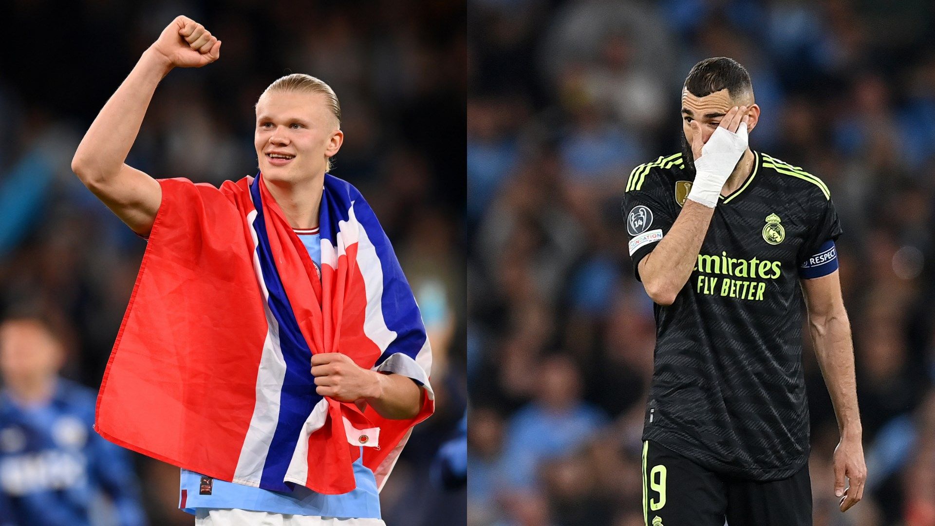 Erling Haaland Karim Benzema Man City Real Madrid