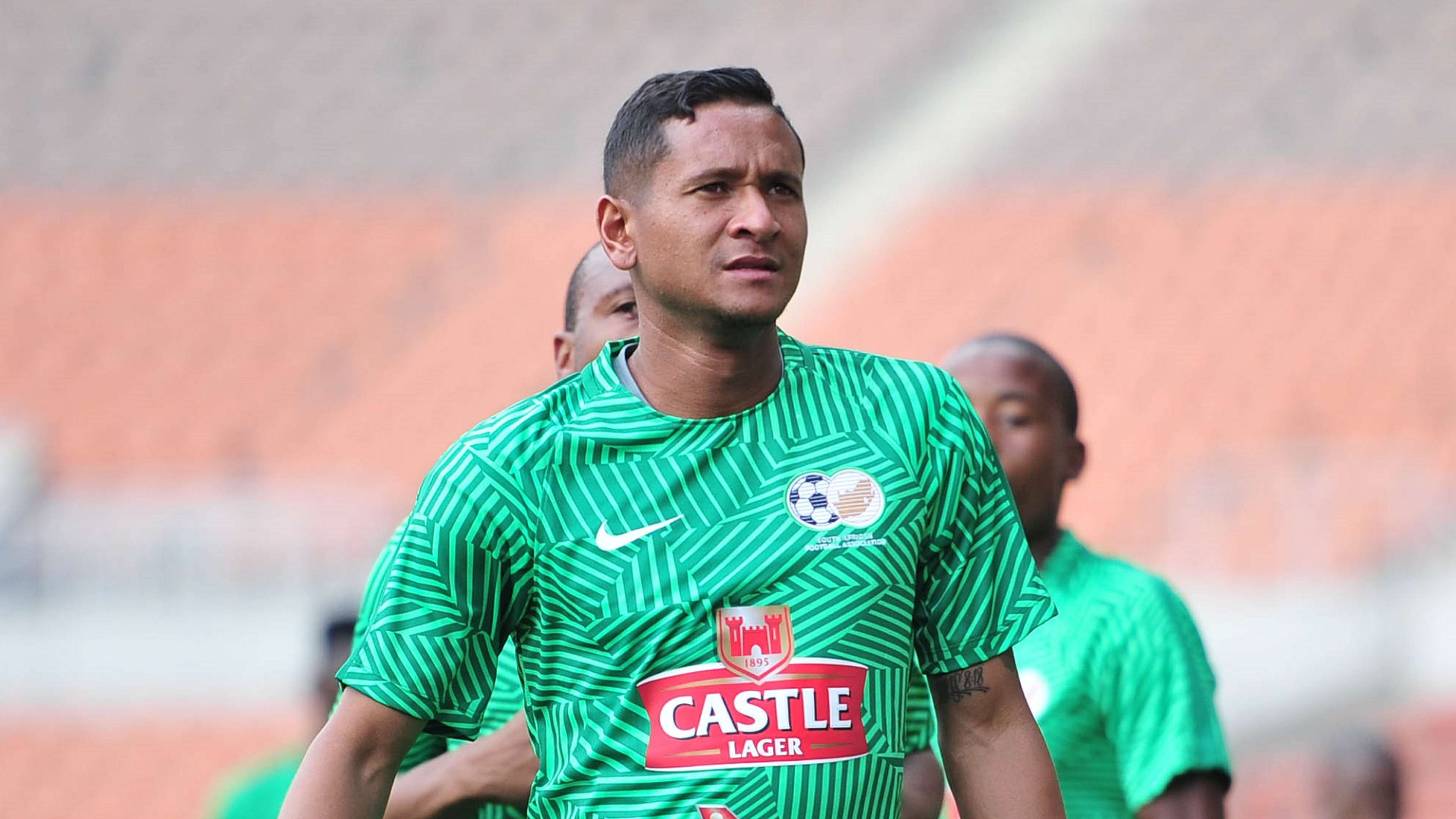Daine Klate during a triaing session with South Africa Bafana Bafana in 2016
