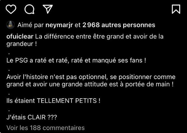 Neymar likes social post 