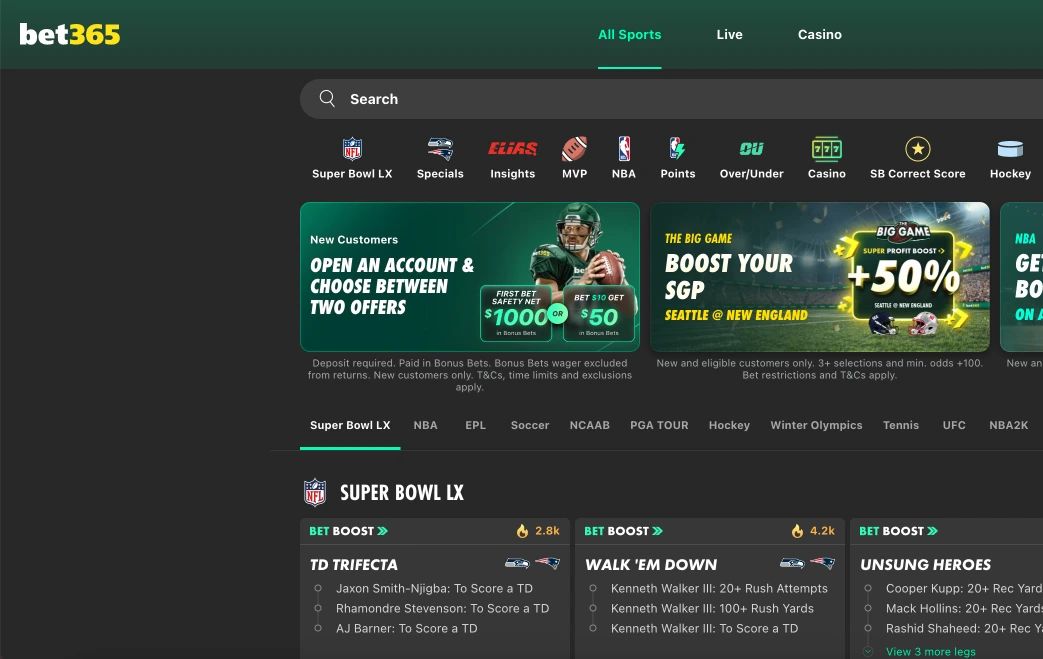 bet365 super bowl betting roc