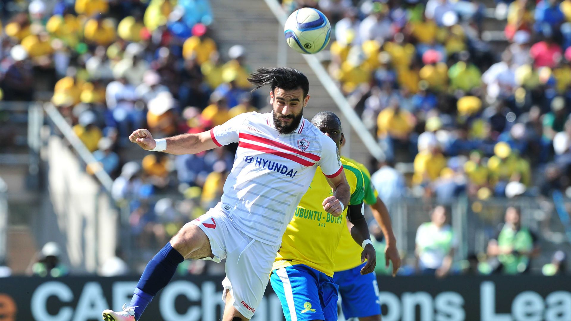 Basem Abdalla of Zamalek challenged by Hlopho Kekana of Mamelodi Sundowns