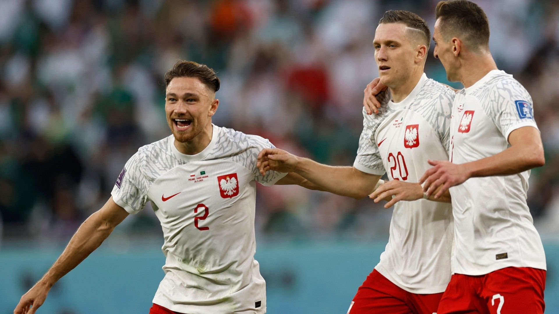Polonia celebrates goal against Arabia Saudita
