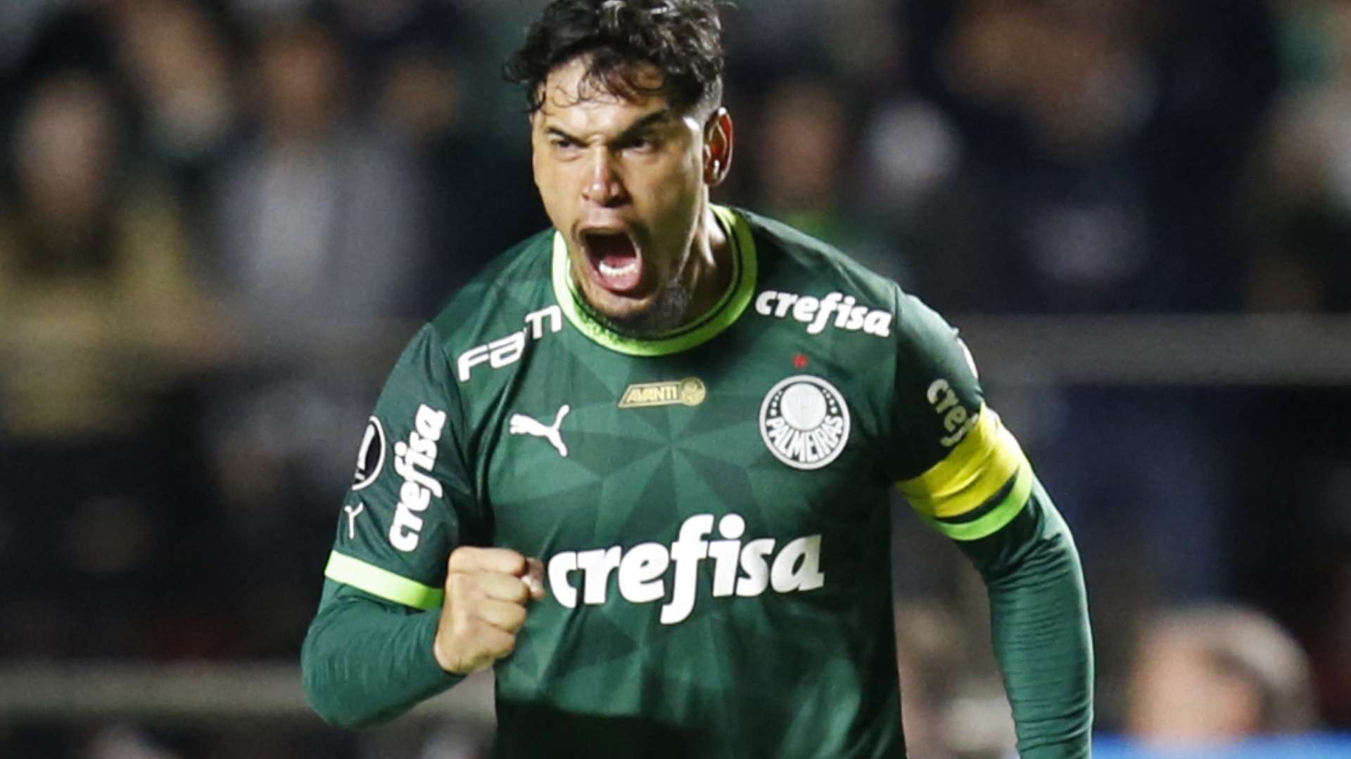 Gustavo Gómez comemora gol pelo Palmeiras, na Libertadores de 2023, contra o Cerro Porteño