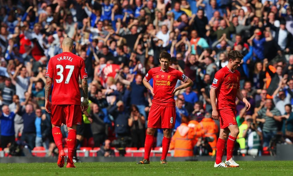 Steven Gerrard Martin Skrtel  Joe Allen Liverpool  Chelsea Premier League 04272014