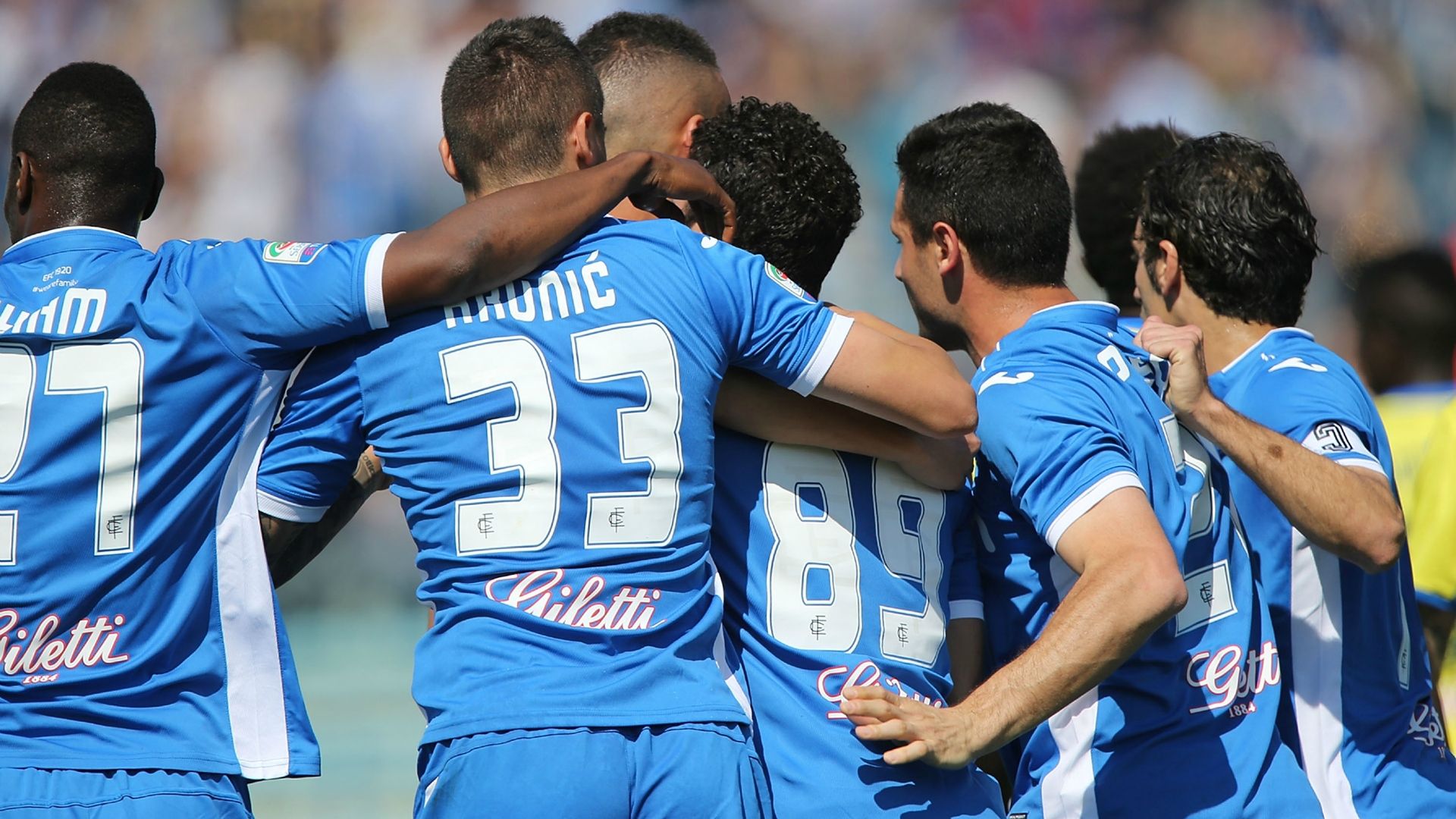 Empoli players celebrating vs Pescara Serie A 08042017