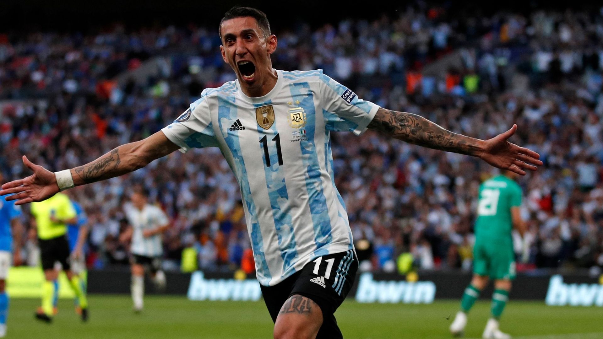 Di Maria celebrating Italy Argentina
