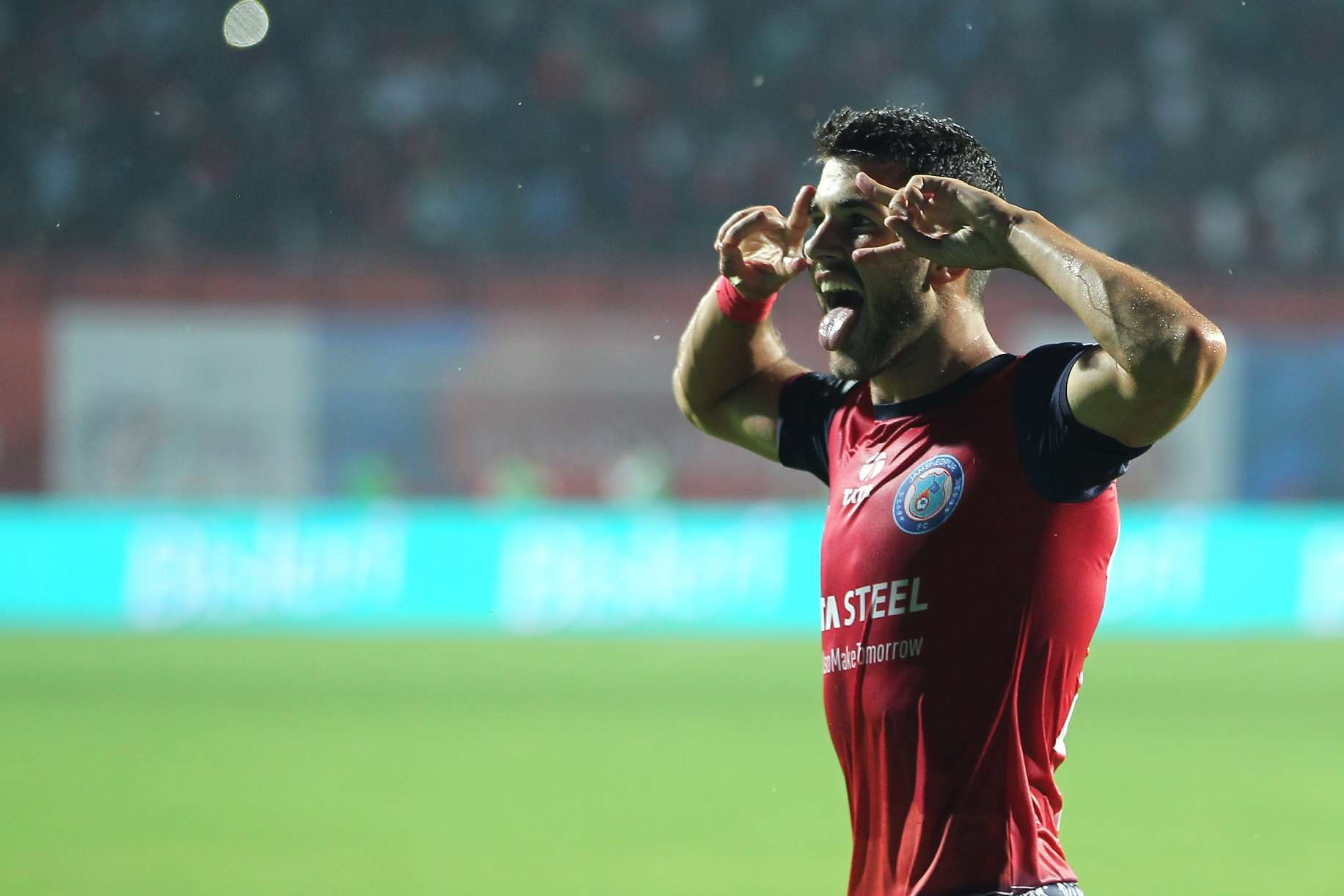Jamshedpur player Sergio Cidoncha celebrates the goal against ATK the match in Hero ISL