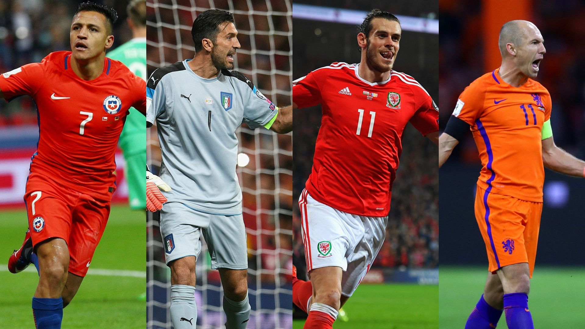 Alexis Sanchez Gianluigi Buffon Gareth Bale Arjen Robben Chile Italia Gales Holanda