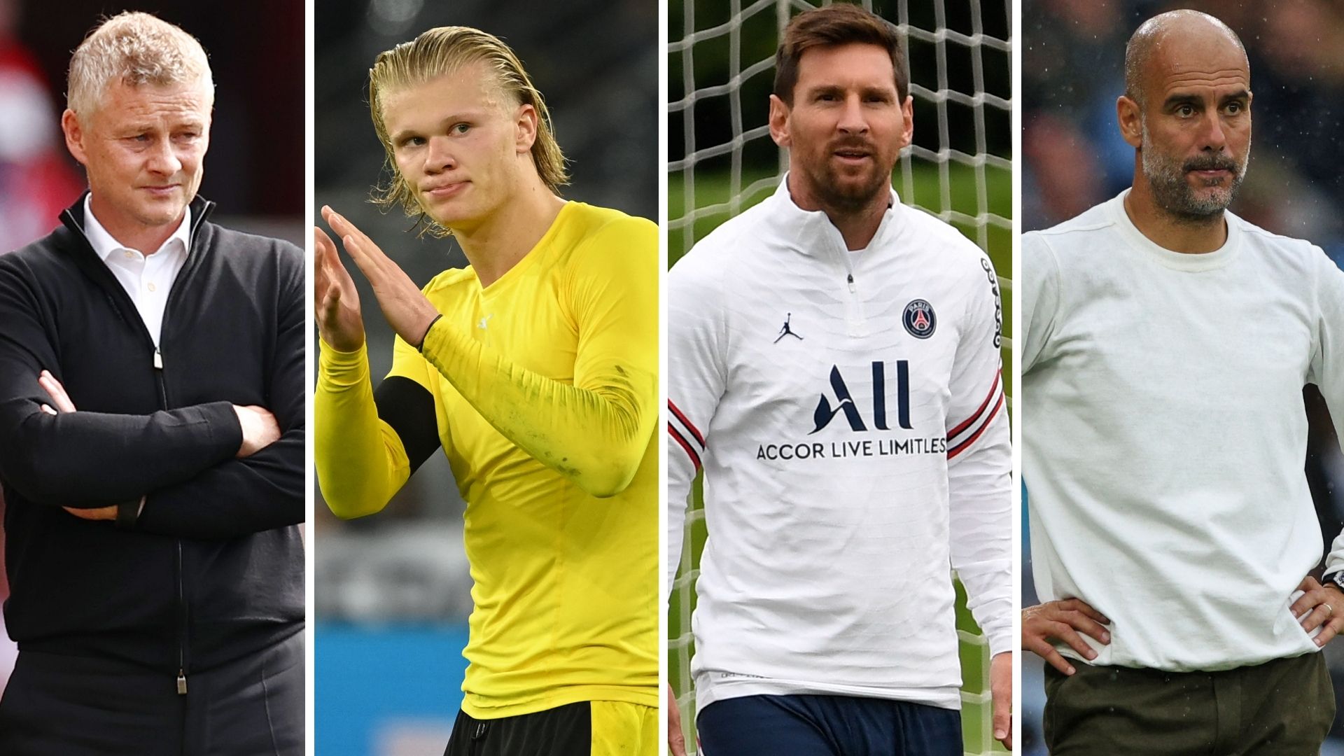 Ole Gunnar Solskjaer Erling Haaland Lionel Messi Pep Guardiola GFX