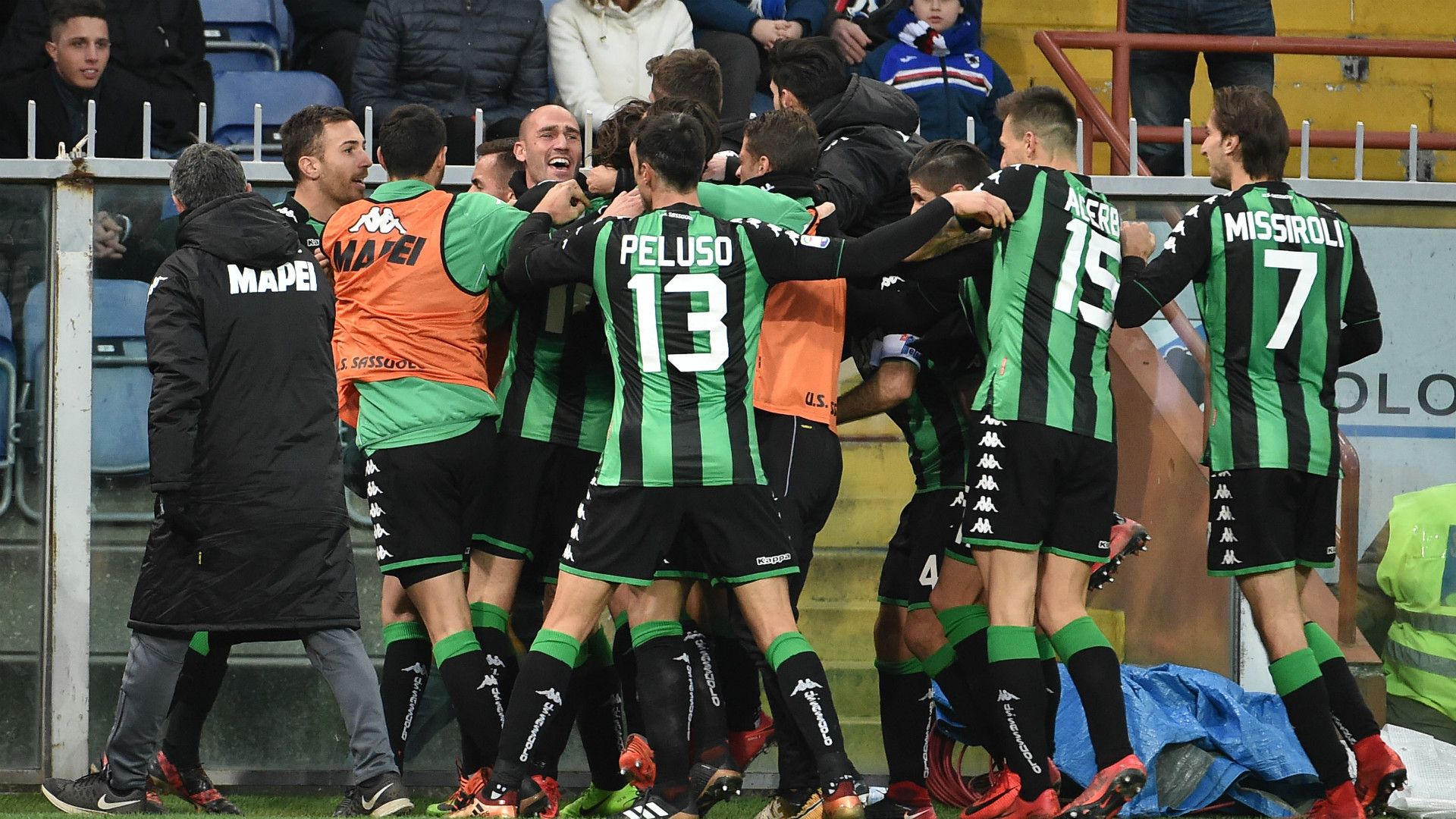 Sassuolo celebrating Sampdoria Serie A