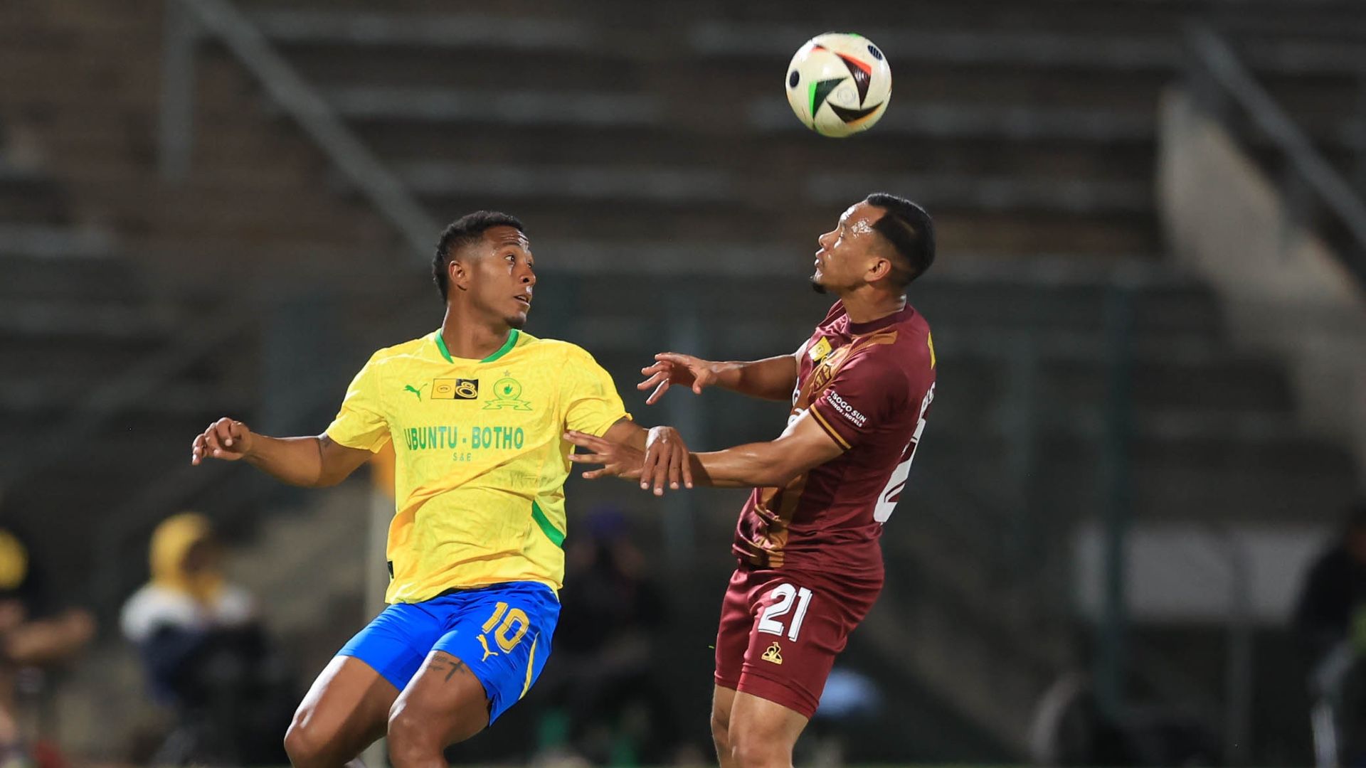 Lucas Ribeiro of Mamelodi Sundowns and Fawaaz Basadien of Stellenbosch