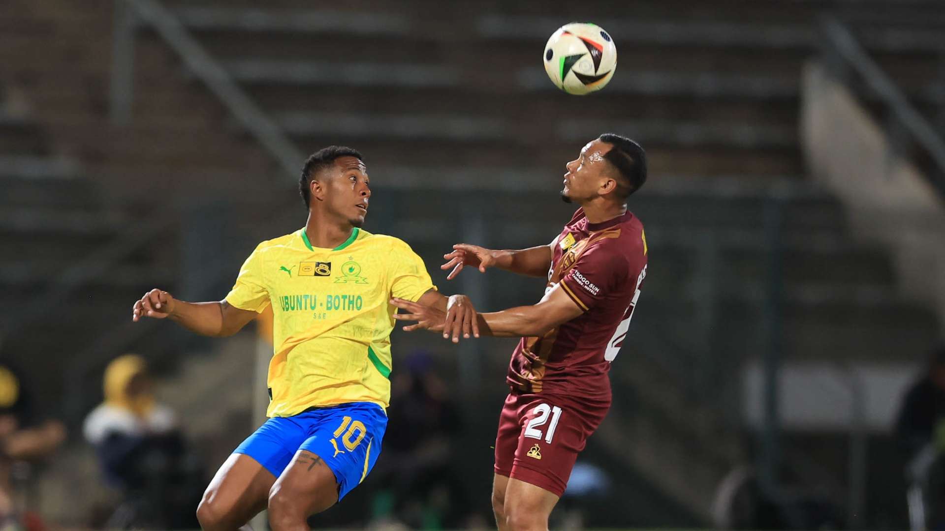 Lucas Ribeiro of Mamelodi Sundowns and Fawaaz Basadien of Stellenbosch