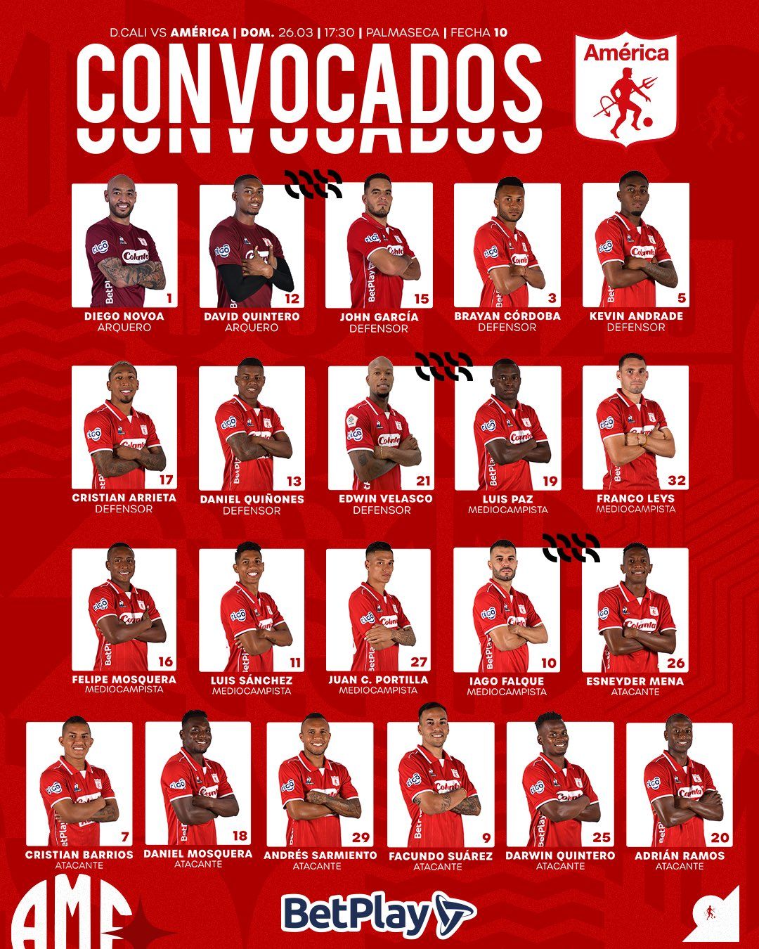 Convocados América Fecha 10 Liga BetPlay 2023