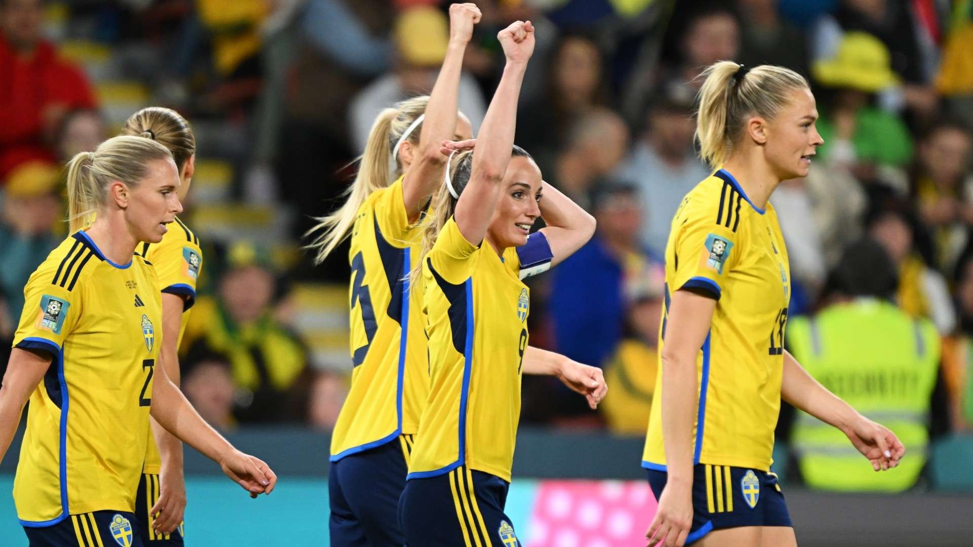 Sweden celebrates goal against Australia