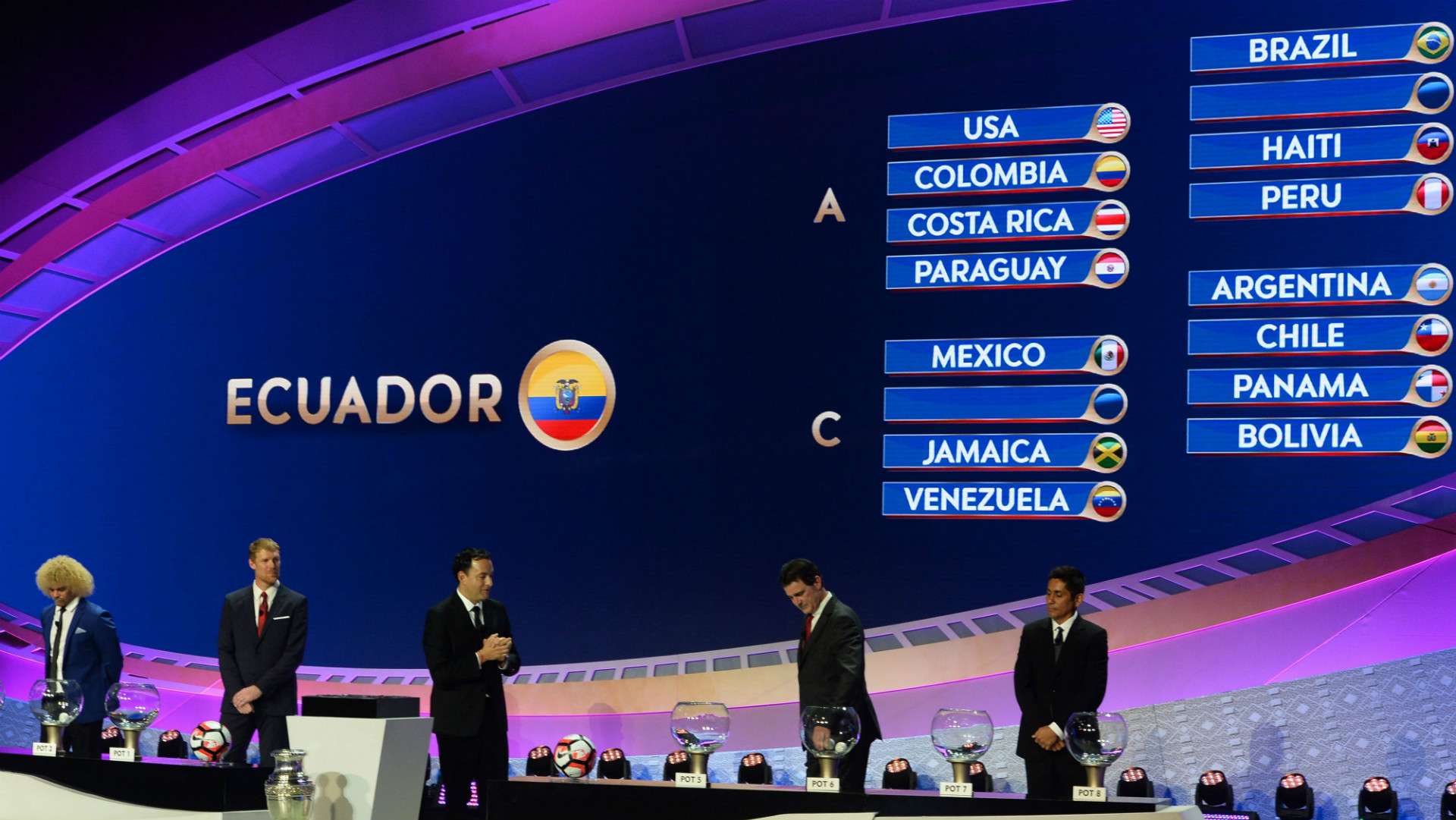 Copa America Centenario Draw Carlos Valderrama Alexi Lalas Mario Kempes Jorge Campos 02212016