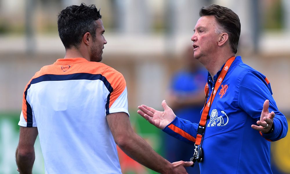 Netherlands' coach Louis Van Gaal and Robin Van Persie