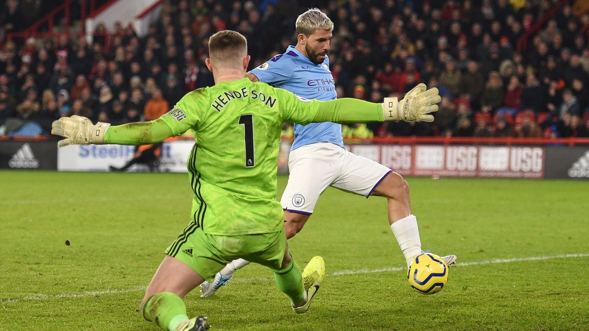 Sergio Aguero, Dean Henderson, Sheffield Utd vs Man City