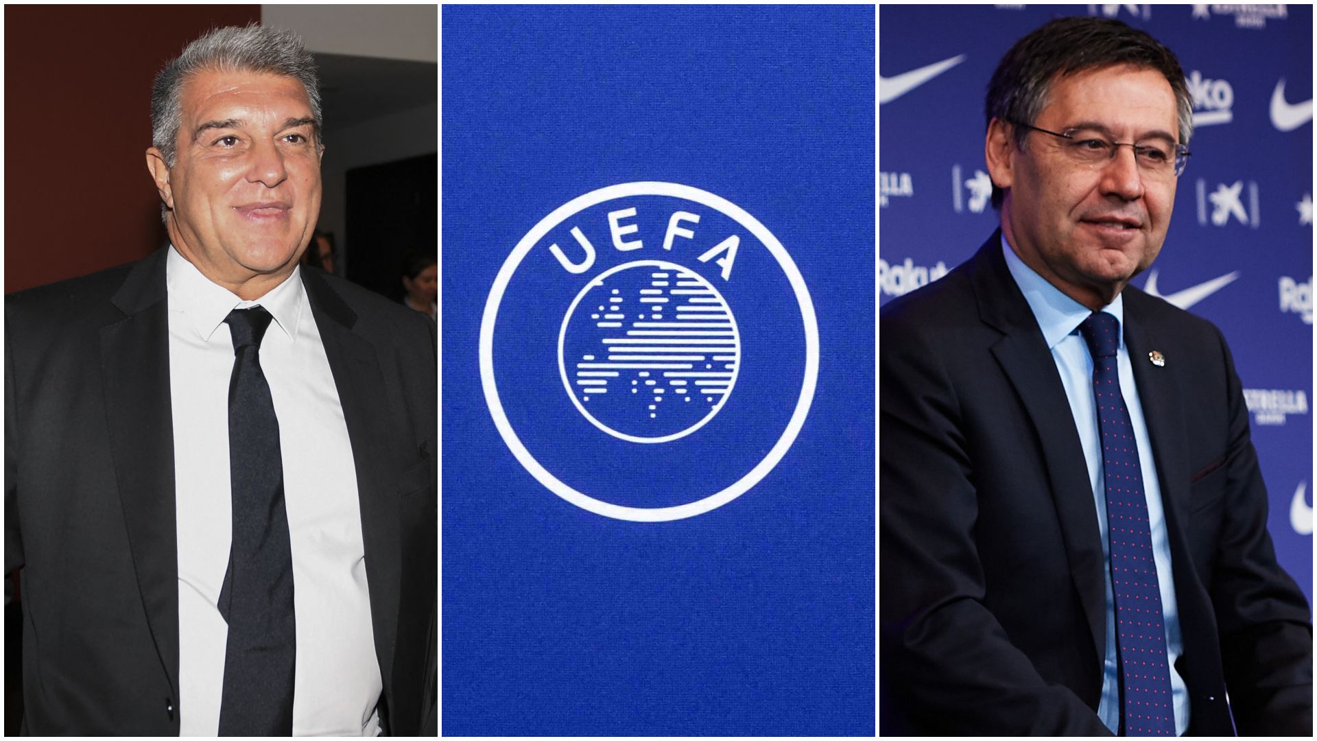 Laporta Bartomeu UEFA logo
