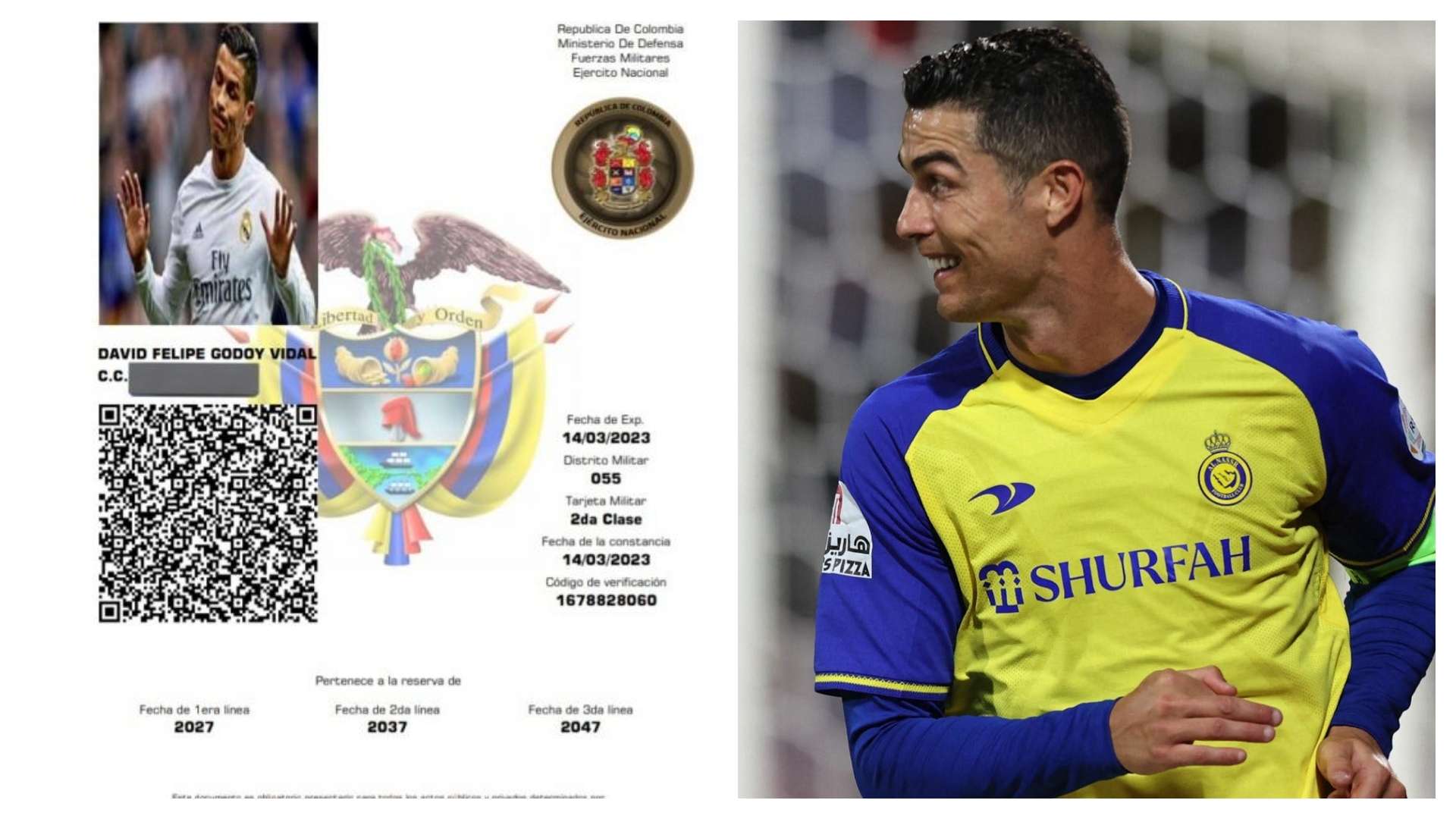 Cristiano Ronaldo Colombia military service document gfx