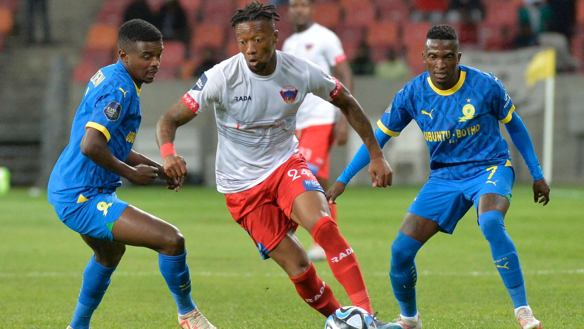 Ayabulela Konqobe, Teboho Mokoena and Lesiba Nku, Chippa United vs Mamelodi Sundowns, August 2023