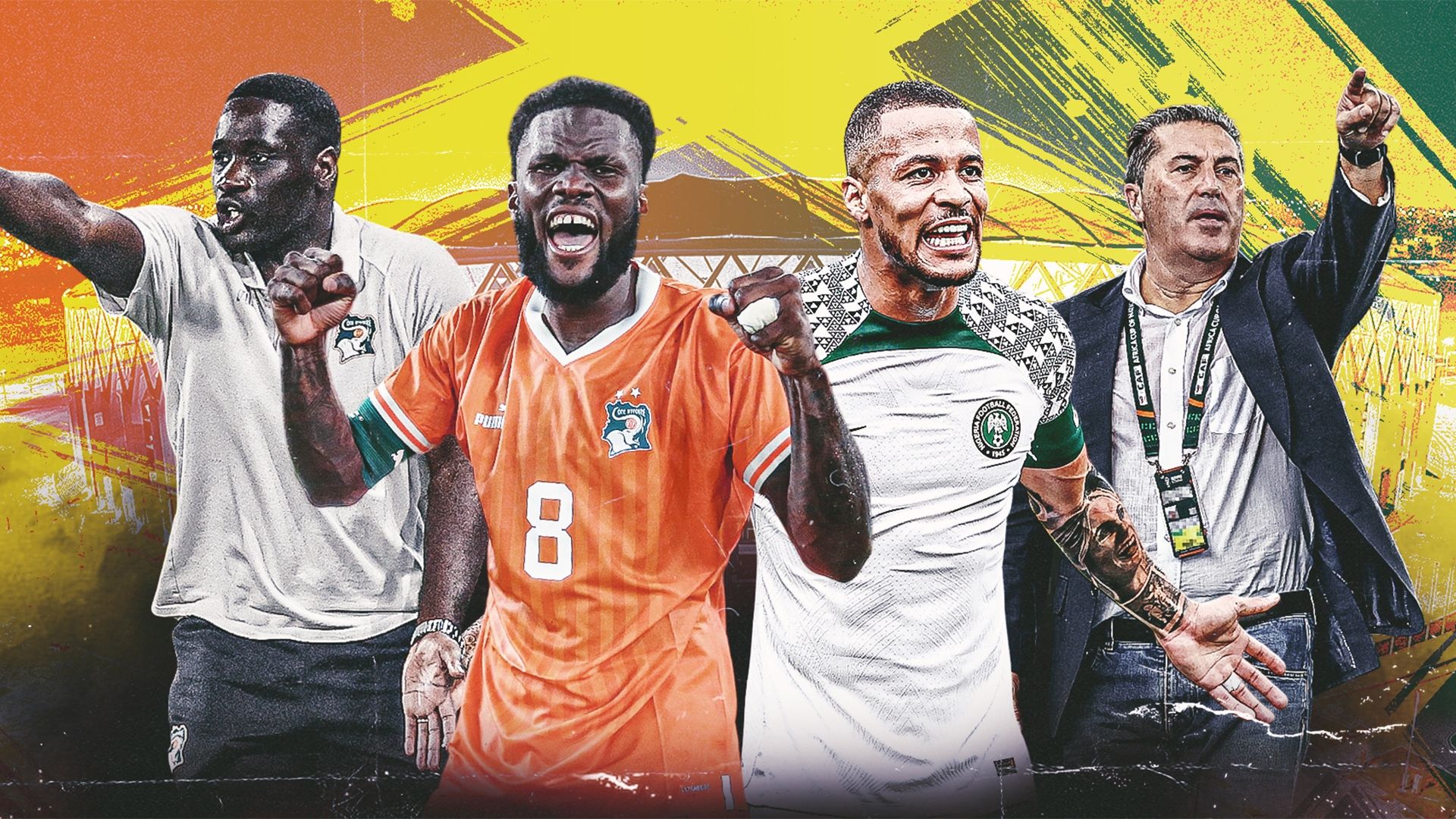 Jose Peseiro (Nigeria), William Troost-Ekong (Nigeria), Emerse Fai (Ivory Coast) and Franck Kessie (Ivory Coast)