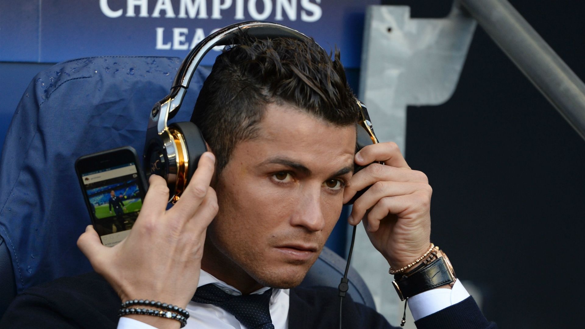 Cristiano Ronaldo listening to music