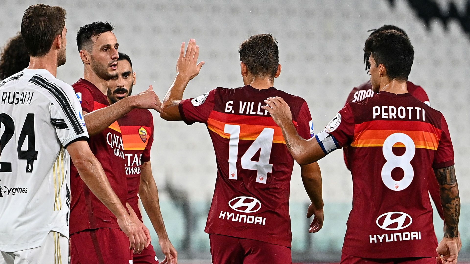 Roma celebrating Juventus Serie A