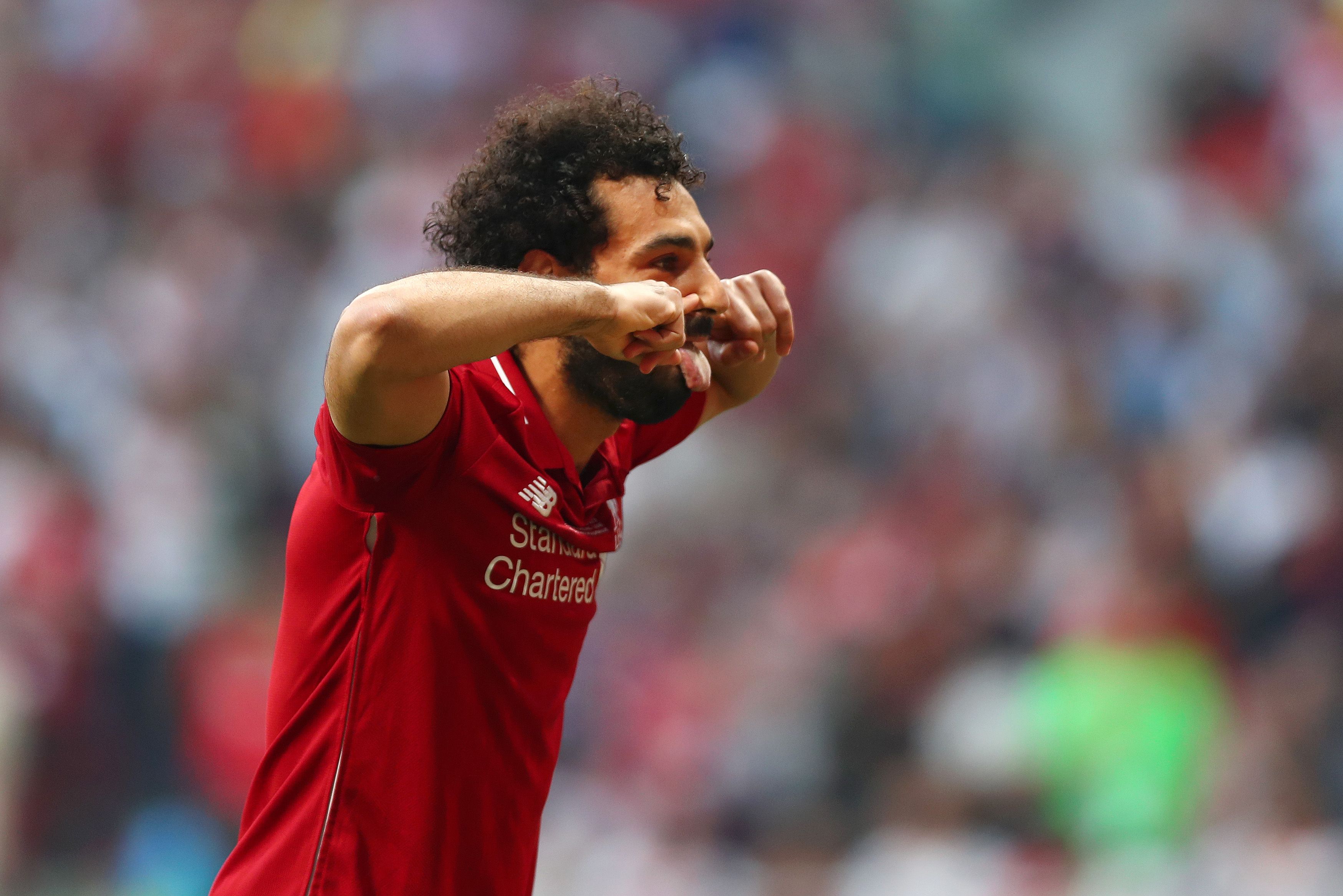 Salah comemora gol do Liverpool ao abrir o placar contra o Tottenham na final