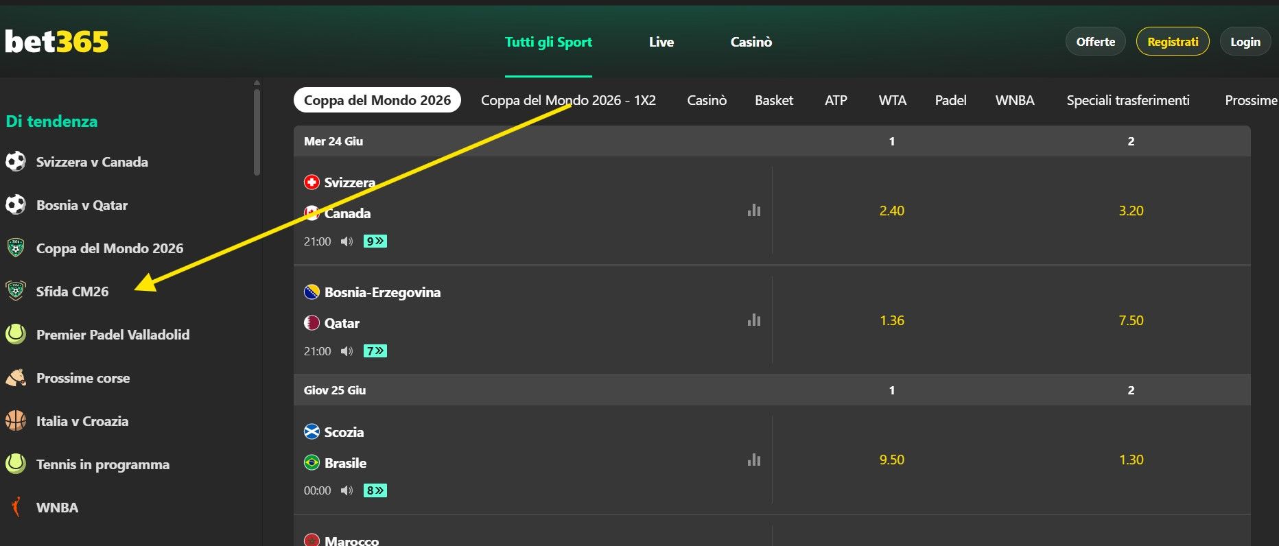 sfida torneo CM26 bet365