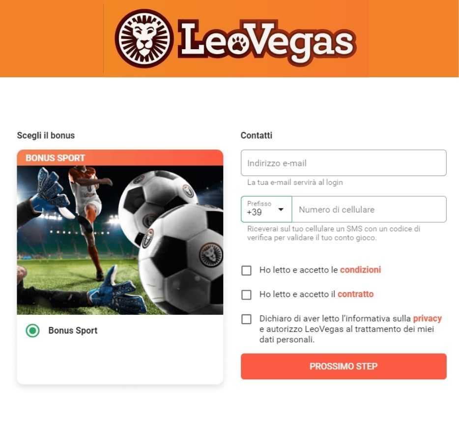 leovegas formulario registrazione codice promo