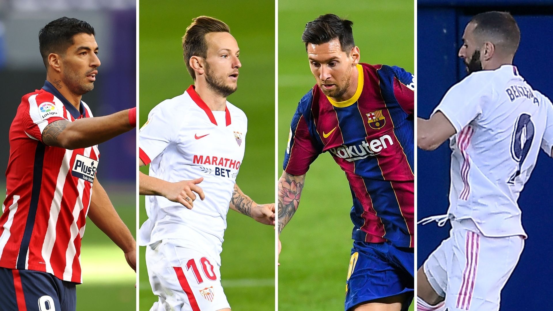 Luis Suárez, Rakitic, Messi y Benzema (Atlético de Madrid, Sevilla, Barcelona y Real Madrid)