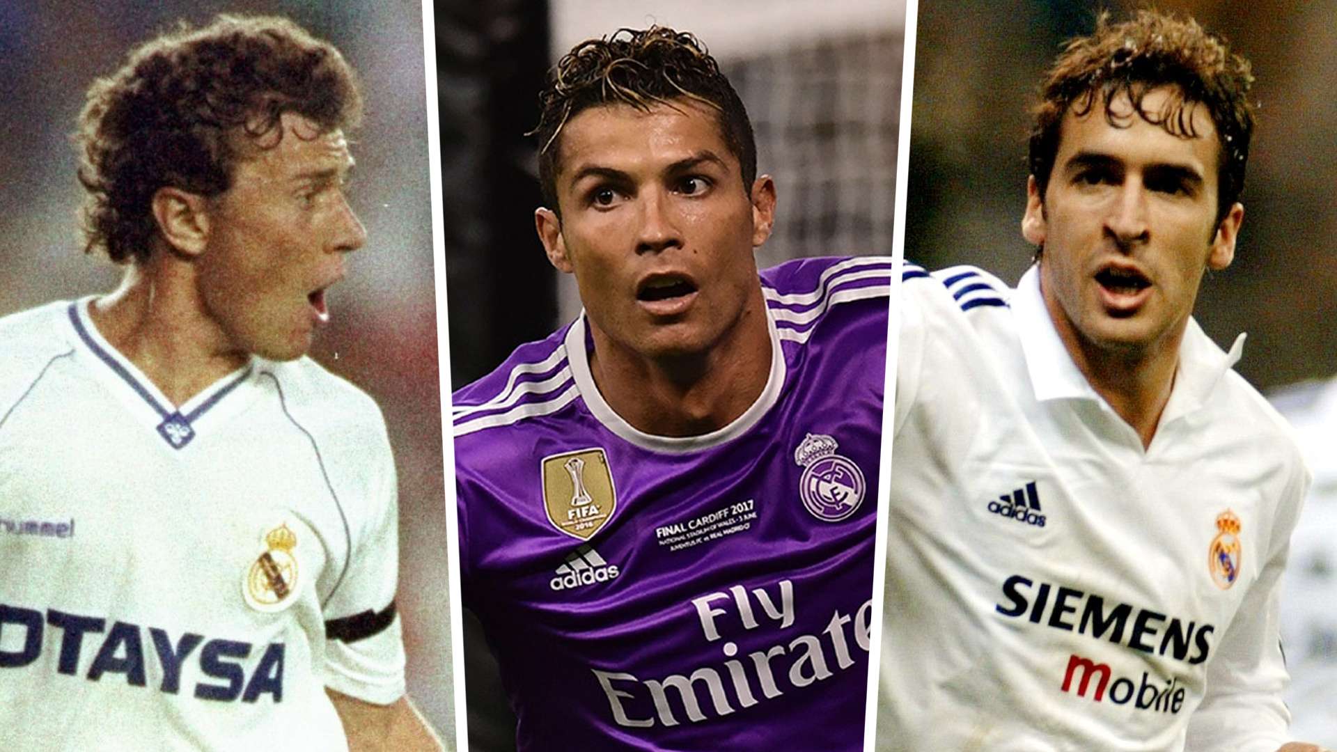 Real Madrid No.7s - Emilio Butragueno, Cristiano Ronaldo, Raul Gonzales