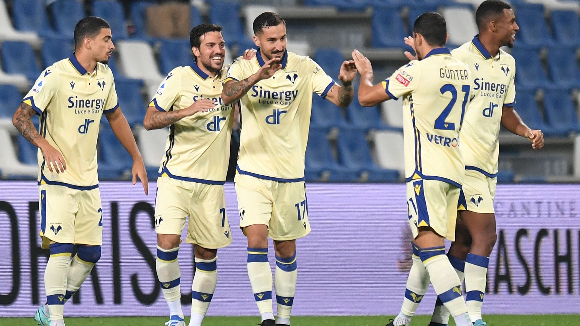 Ceccherini celebrating Sassuolo Verona Serie A