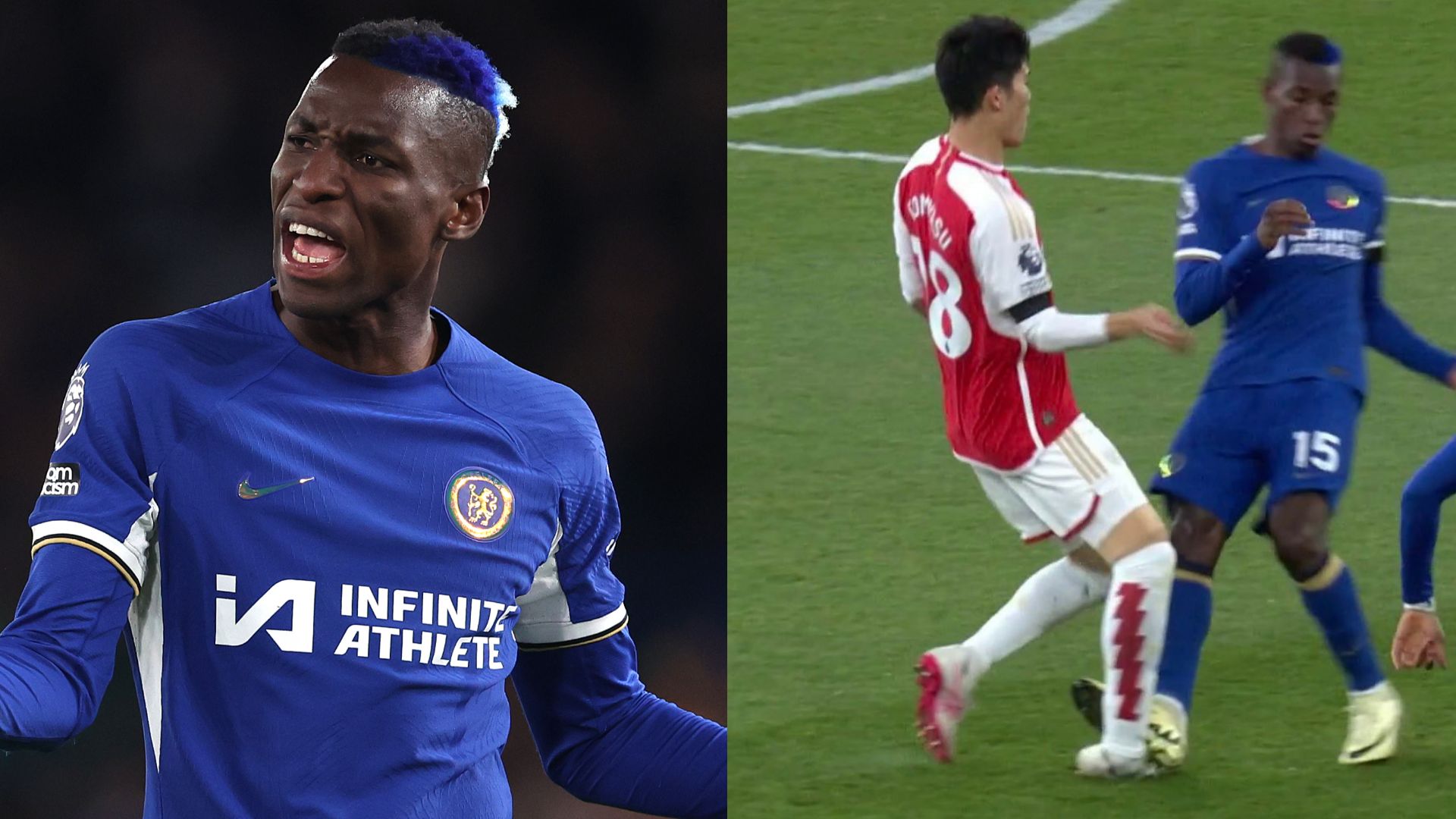 Nicolas Jackson fouls Takehiro Tomiyasu