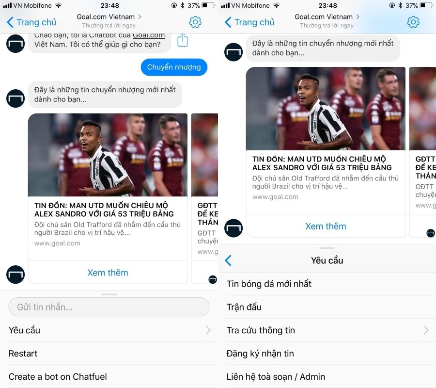 Goal.com Vietnam chatbot