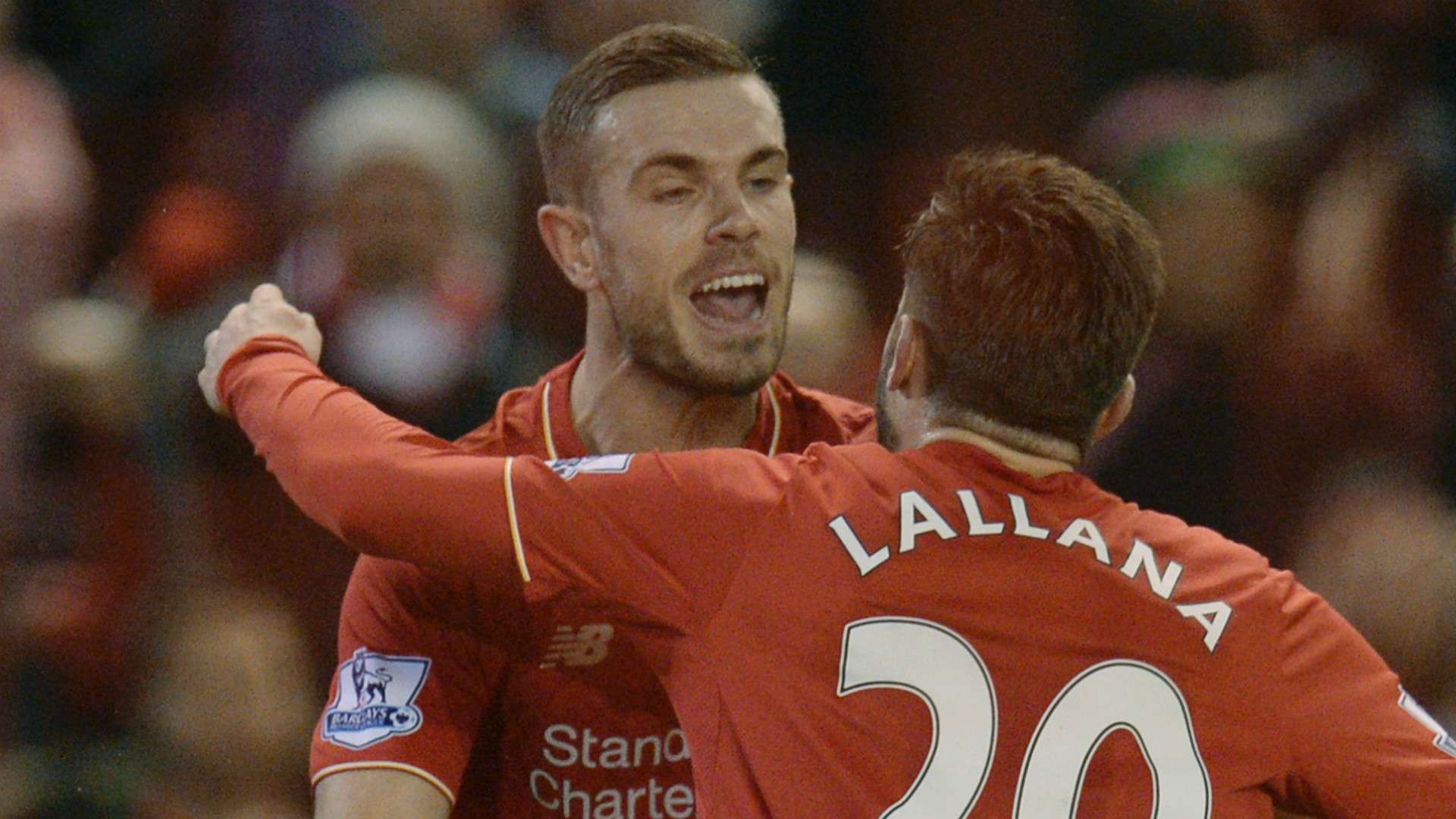 Liverpool WBA Henderson & Lallana celebrate