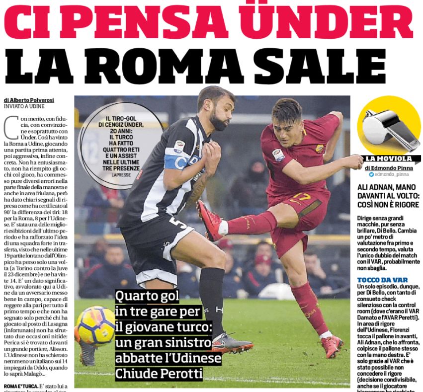 ONLY EMBED Cengiz Under Corriere dello Sport