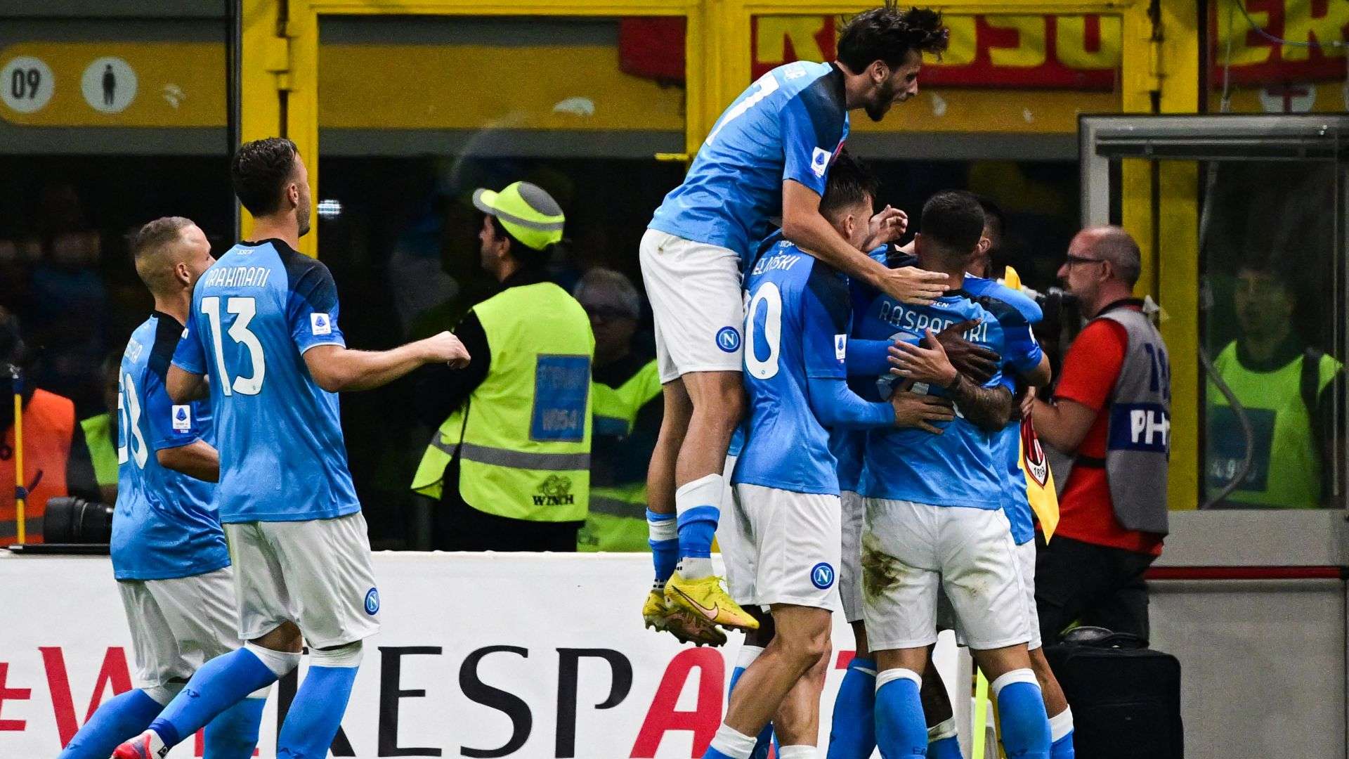 Napoli players celebrating Milan 2022