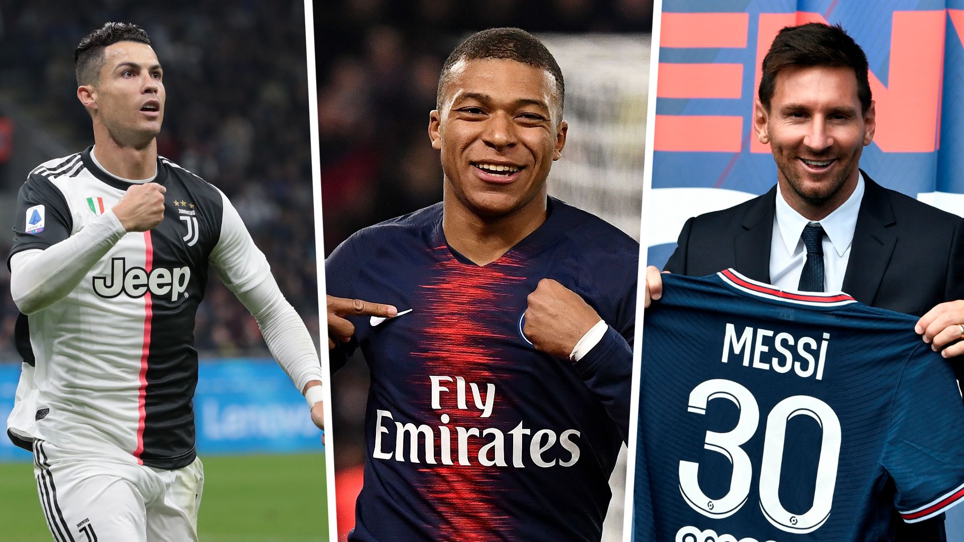 Cristiano Ronaldo, Kylian Mbappe, Lionel Messi GFX