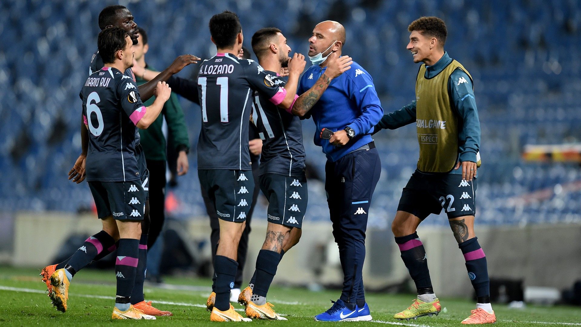 Napoli celebrates goal against Real Sociedad
