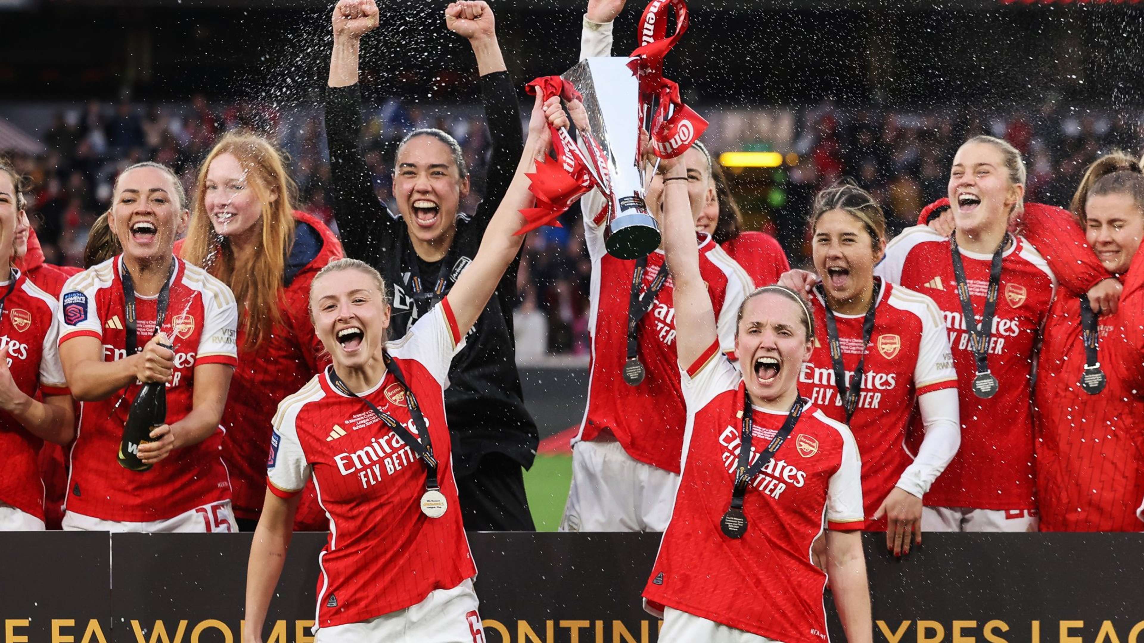 Arsenal women Conti Cup final celebration 2024