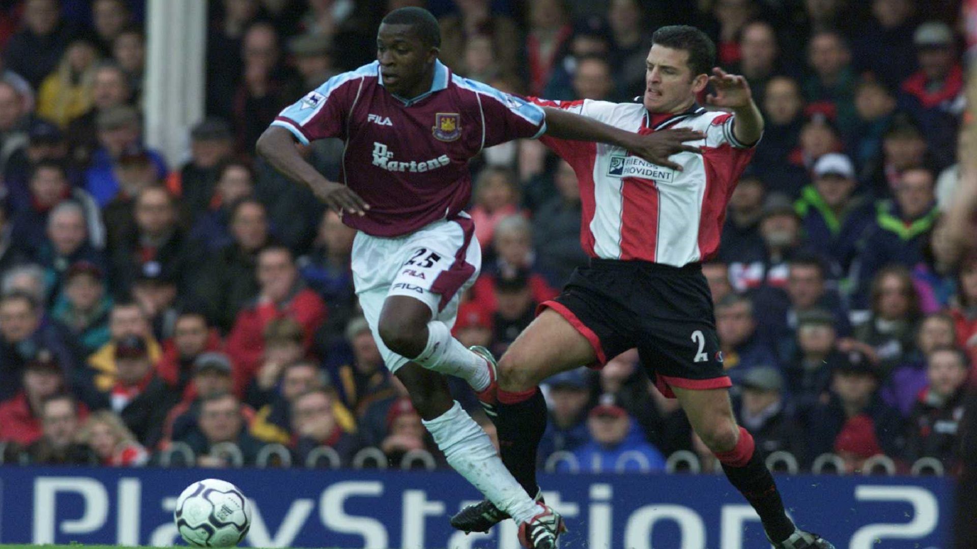 Kaba Diawara gets away from Jason Dodd of Southampton during the FA Carling Premiership match between Southampton v West Ham United at the Dell, Southampton