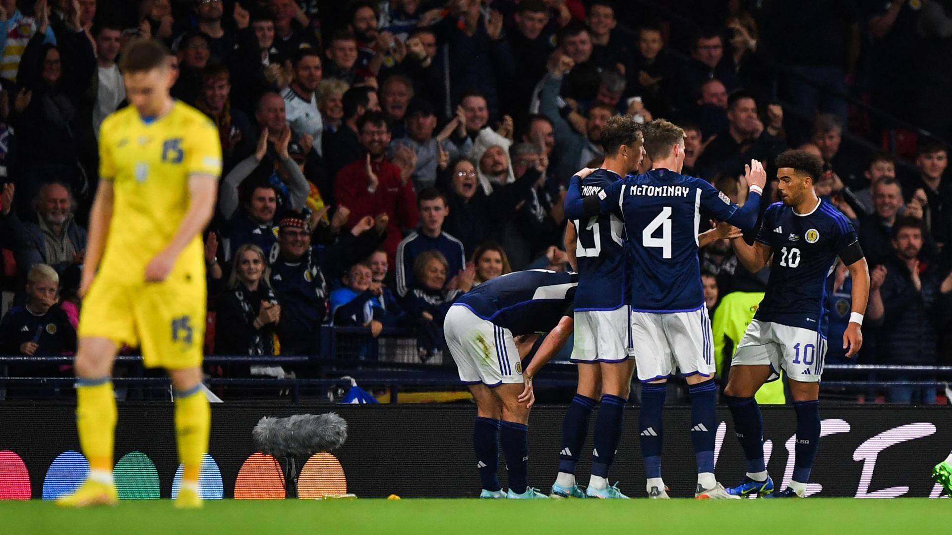 Scotland players celebrating Scotland Ukraine Nations League