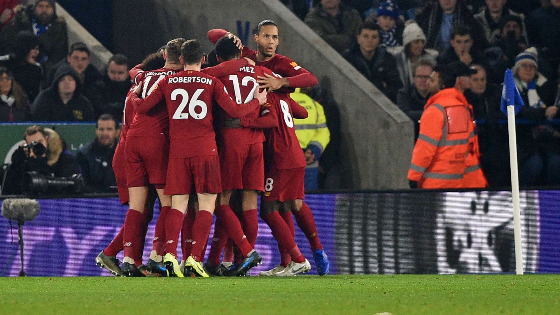 Liverpool celebrates goal against Leicester