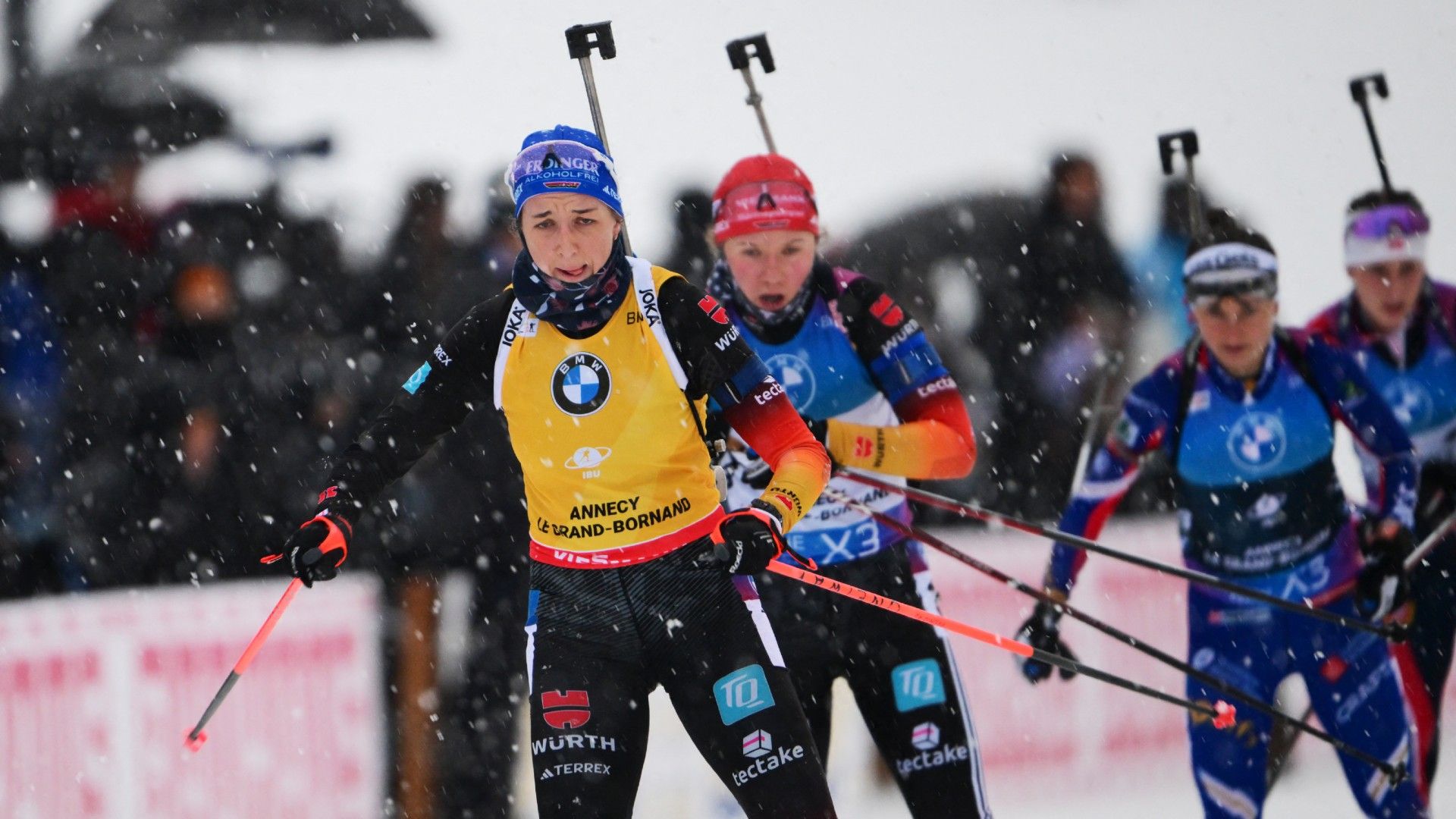 Germany's Franziska Preuss (front) competes 