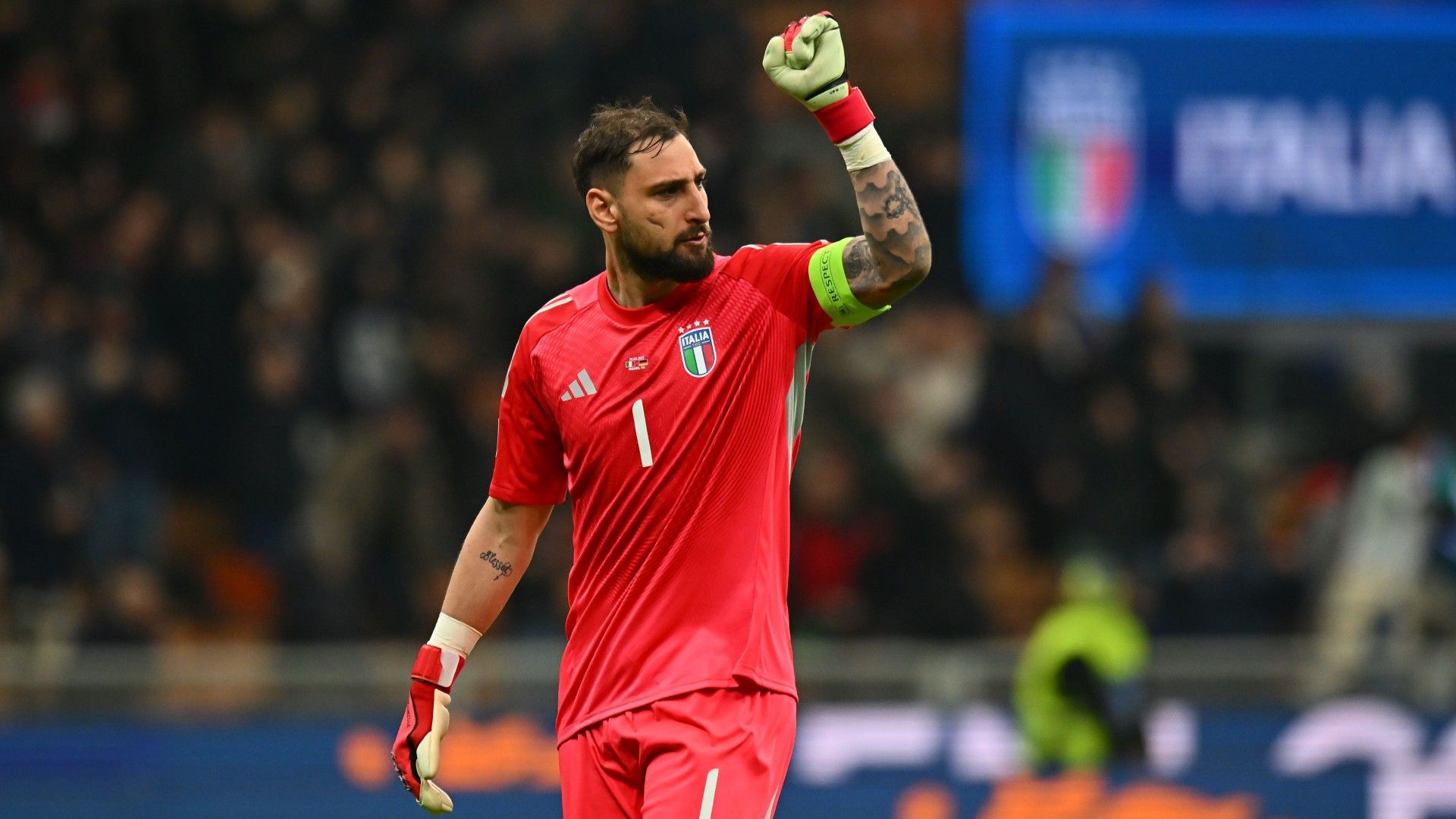  Gianluigi Donnarumma of Italy celebrates during the UEFA Nations League quarterfinal leg one